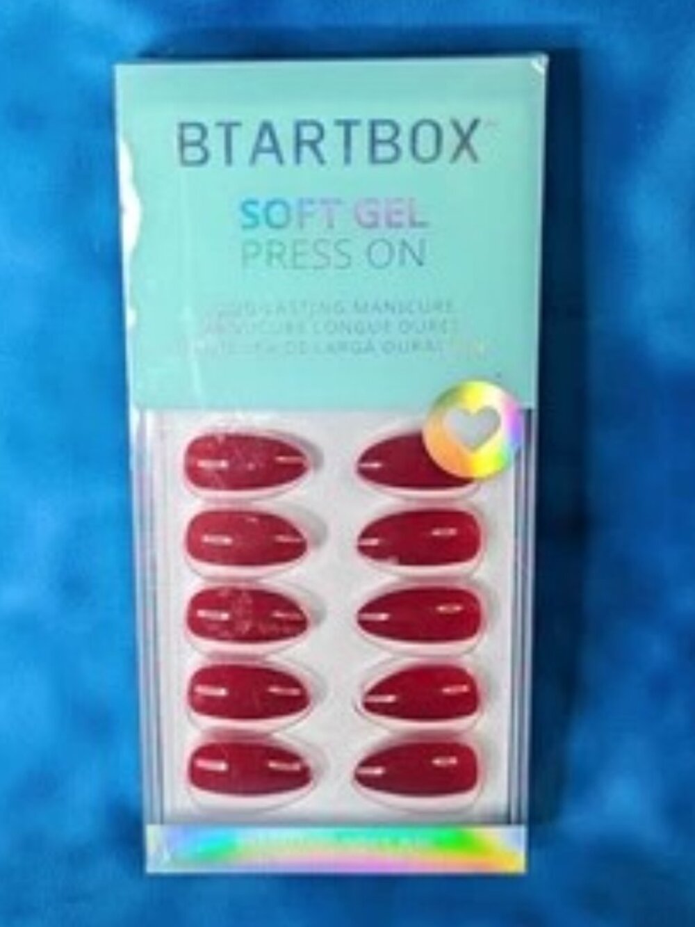 BTArtBox Soft Gel Press On Nails Full Coverage Short Almond Red Open Box New